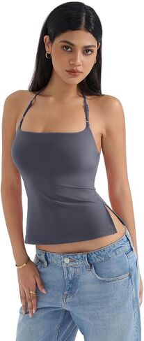 SUUKSESS Women Halter Double Lined Tank Top Backless Going Out Camisole Crop Top in Saudi Arabia