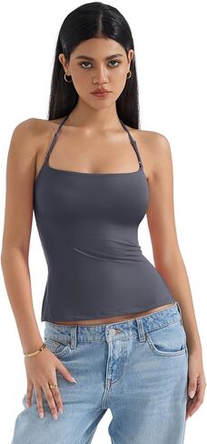 SUUKSESS Women Halter Double Lined Tank Top Backless Going Out Camisole Crop Top in Saudi Arabia