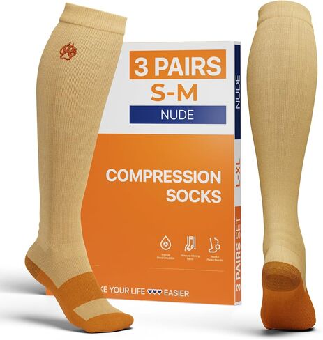 FixiC Compression Socks Men & Women - 3 Pairs, L-XL (8-15), 15-20 mmHg - Compression Stockings for Women and Men - Black Circulation Socks - Support Socks for Training, Traveling, Diabetics and More! in Saudi Arabia