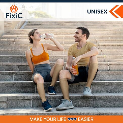 FixiC Compression Socks Men & Women - 3 Pairs, L-XL (8-15), 15-20 mmHg - Compression Stockings for Women and Men - Black Circulation Socks - Support Socks for Training, Traveling, Diabetics and More! in Saudi Arabia