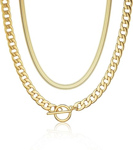 CHESKY Chunky Gold Necklace for Women, Trendy 14K Gold Plated Paperclip Chain Necklace Thick Cross Heart Pendant Necklace Layered Herringbone Cuban Link Chain Toggle Necklaces Non Tarnish Jewelry in Saudi Arabia