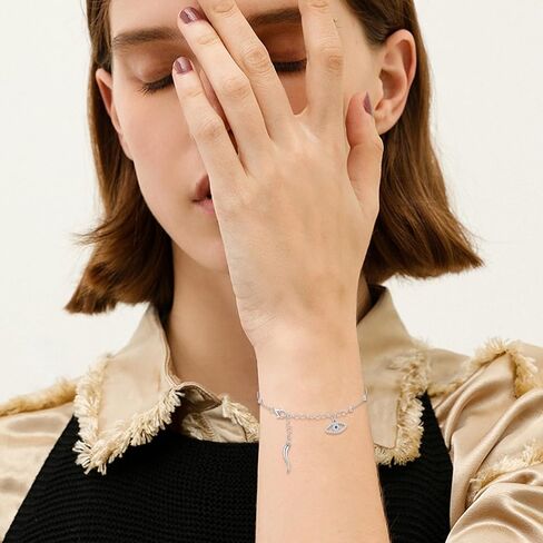 Italian Horn Evil Eye Bracelets Sterling Silver Cornicello and Mano Cornuto Bracelet Italian Good Luck Protection Amulet Jewelry Mothers Day Gifts for Mom in Saudi Arabia