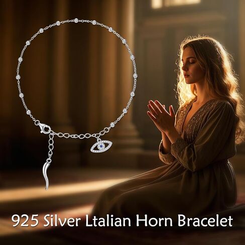 Italian Horn Evil Eye Bracelets Sterling Silver Cornicello and Mano Cornuto Bracelet Italian Good Luck Protection Amulet Jewelry Mothers Day Gifts for Mom in Saudi Arabia
