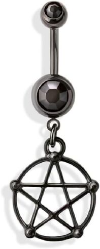 14GA Pentacle Dangle Double Jeweled 316L Surgical Stainless Steel Navel Belly Button Ring in Saudi Arabia