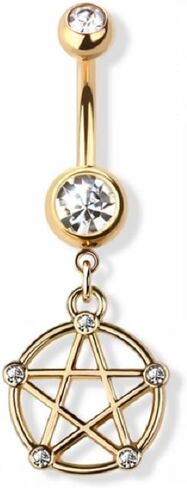 14GA Pentacle Dangle Double Jeweled 316L Surgical Stainless Steel Navel Belly Button Ring in Kuwait