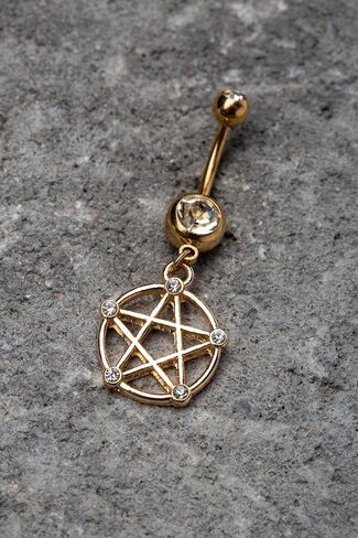 14GA Pentacle Dangle Double Jeweled 316L Surgical Stainless Steel Navel Belly Button Ring in Kuwait