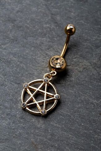 14GA Pentacle Dangle Double Jeweled 316L Surgical Stainless Steel Navel Belly Button Ring in Kuwait