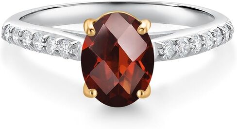 Gem Stone King 10K Two Tone Gold 8X6MM Oval Gemstone Birthstone and Lab Grown Diamond Engagement Ring For Women | Wedding Engagement Anniversary Promise Ring For Women | Sizes 5, 6, 7, 8, 9 in Saudi Arabia
