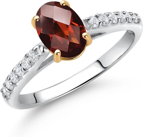 Gem Stone King 10K Two Tone Gold 8X6MM Oval Gemstone Birthstone and Lab Grown Diamond Engagement Ring For Women | Wedding Engagement Anniversary Promise Ring For Women | Sizes 5, 6, 7, 8, 9 in Saudi Arabia