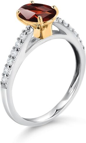 Gem Stone King 10K Two Tone Gold 8X6MM Oval Gemstone Birthstone and Lab Grown Diamond Engagement Ring For Women | Wedding Engagement Anniversary Promise Ring For Women | Sizes 5, 6, 7, 8, 9 in Saudi Arabia