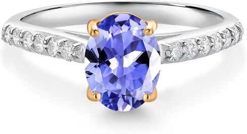 Gem Stone King 10K Two Tone Gold 8X6MM Oval Gemstone Birthstone and Lab Grown Diamond Engagement Ring For Women | Wedding Engagement Anniversary Promise Ring For Women | Sizes 5, 6, 7, 8, 9 in Saudi Arabia