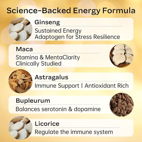 ملحق الطاقة الطبيعية 800mg - 60 أقراص على شكل قلب | Ginseng ، Maca ، Astragalus للتغلب على الإغاثة والمناعة | نباتي ، خالي من الكافيين ، الداعم الحيوي اليومي in Kuwait