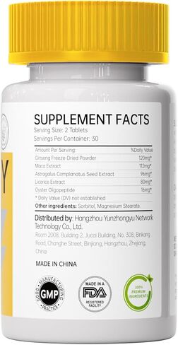 ملحق الطاقة الطبيعية 800mg - 60 أقراص على شكل قلب | Ginseng ، Maca ، Astragalus للتغلب على الإغاثة والمناعة | نباتي ، خالي من الكافيين ، الداعم الحيوي اليومي in Kuwait