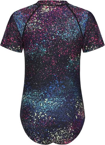 Girls One Piece Rash Guard Swimsuits for Kids Girls Short Sleeve Bathing Suits with Front Zipper Swimwear 3-16 Years in Kuwait