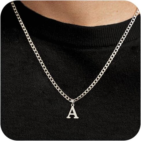 Initial A-Z Letter Pendant Necklace for Men 18K Gold Plated Capital Initial Necklace Cuban Link Chain 4mm 20 Inch Jewelry Gift in Saudi Arabia
