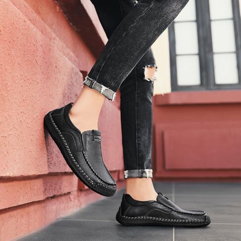 HESBITEUL Cowhide Leather Penny Loafers for Men Slip On Dress Driving Moccasins Casual Boat Shoes in Kuwait