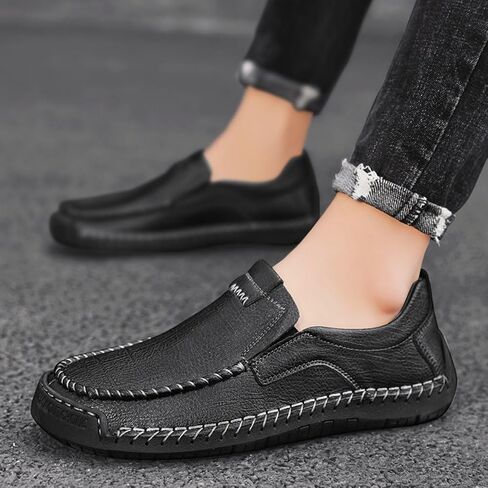 HESBITEUL Cowhide Leather Penny Loafers for Men Slip On Dress Driving Moccasins Casual Boat Shoes in Kuwait
