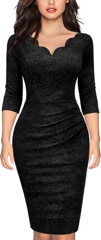 Miusol Women's Retro Ruffle Style 3/4 Sleeve Sparkly Cocktail Dress in Saudi Arabia