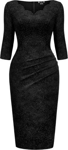 Miusol Women's Retro Ruffle Style 3/4 Sleeve Sparkly Cocktail Dress in Saudi Arabia