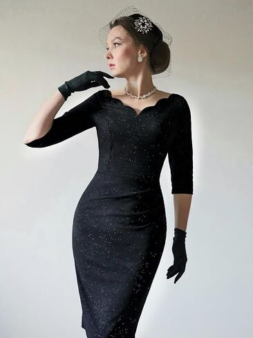 Miusol Women's Retro Ruffle Style 3/4 Sleeve Sparkly Cocktail Dress in Saudi Arabia