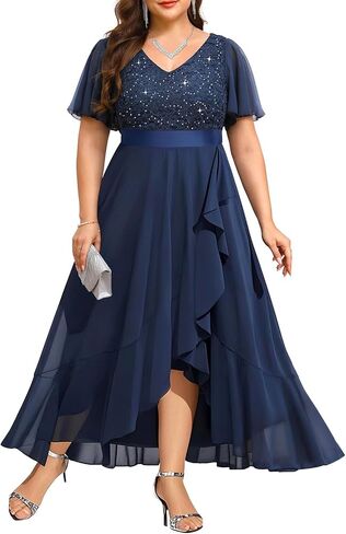 Pinup Fashion Plus Size Italial Dress - Wedding Wedding Guest Cocktail Sequin Chiffon Long Dresses مع فتحة in Kuwait
