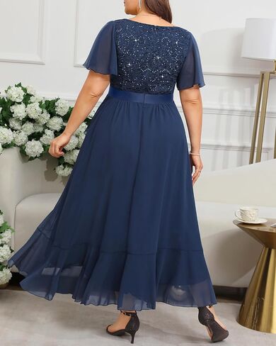 Pinup Fashion Plus Size Italial Dress - Wedding Wedding Guest Cocktail Sequin Chiffon Long Dresses مع فتحة in Kuwait