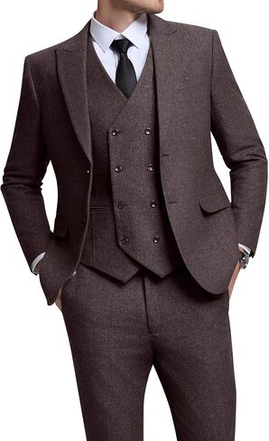 Vintage Tweed Herringbone Suits for Men 2 Button Slim Fit 3 Piece Formal Wool Suit Jacket Vest Pants Men Prom Dress Tuxedo in Saudi Arabia