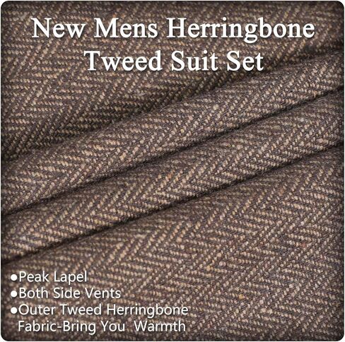 دعاوى عتيقة Tweed Herringbone للرجال 2 زر رفيع النحافة 3 قطعة من الصوف الرسمي بدلة السترة سترة السراويل الرجال in Kuwait
