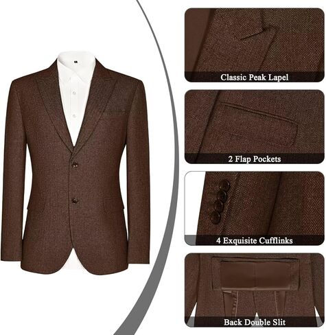 دعاوى عتيقة Tweed Herringbone للرجال 2 زر رفيع النحافة 3 قطعة من الصوف الرسمي بدلة السترة سترة السراويل الرجال in Kuwait