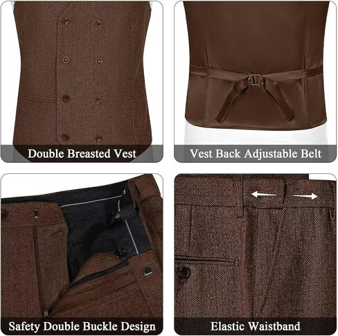 دعاوى عتيقة Tweed Herringbone للرجال 2 زر رفيع النحافة 3 قطعة من الصوف الرسمي بدلة السترة سترة السراويل الرجال in Kuwait