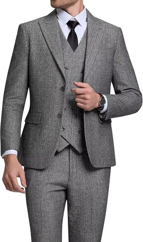 دعاوى عتيقة Tweed Herringbone للرجال 2 زر رفيع النحافة 3 قطعة من الصوف الرسمي بدلة السترة سترة السراويل الرجال in Kuwait