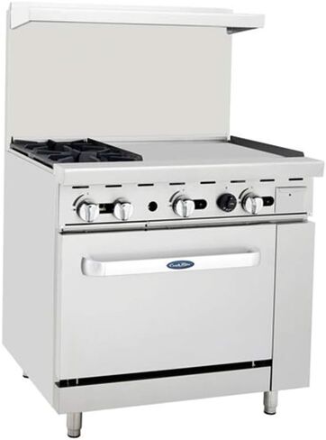 Stainless Steel, Commercial Kitchen, Durable, Open Burners 36" Gas Ranges with Oven (2 Burners & Griddle on Left) in Saudi Arabia