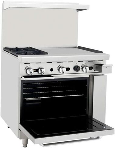 Stainless Steel, Commercial Kitchen, Durable, Open Burners 36" Gas Ranges with Oven (2 Burners & Griddle on Left) in Saudi Arabia