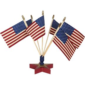 MEETYAMOR 4th of July Decorations, American Flag with Pentagram Bracket Wooden Block, Patriotic Independence Day Decor for The Home, Fourth of July Memorial Day Tiered Tray Decor for Mantel, Table