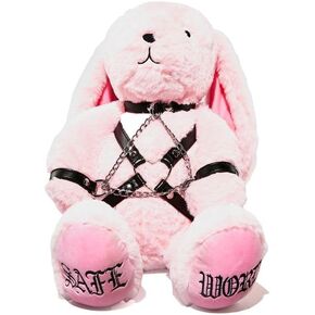 Dolls Kill Safe Word Bunny Backpack by Widow – Plush Gothic Bunny with Vegan Leather Bondage Outfit, One Size