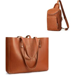 S-ZONE Women Genuine Leather Tote Bag with Sling Bag for Men Women Crossbody Shoulder Bag Backpack Purse