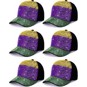 Coume 6 Pack Mardi Gras Baseball Cap Mardi Gras Assume for Party Rhinestone Accessory Vintage Hat Heal Haw For Women Men