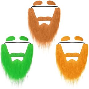 Zeyune 3 Set Fake Beard with Eyebrow St. Patricks Day Mustache Costume Facial Hair Accessories for Adult Party Cosplay