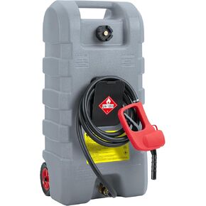Portable Fuel Tank Container 15 Gallon Caddy Tank with Wheels, 2Gal Flow Rate Manual Siphon Pump Gas Can with 10FT Hose for Gas, Diesel