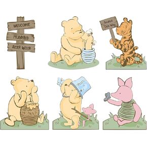 6 PCS Classic Bear Cutouts with Stand for Baby Shower Decorations, Centerpieces and Yard Signs Prop Party Decor