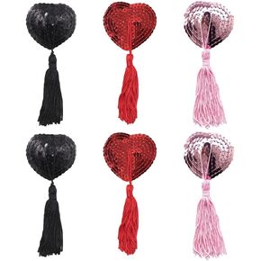 GSHLLO 3 Pairs Womens Sexy Breast Pasties Heart Breast Bra Petals Shiny Sequin Nipple Covers Glitter Tassel Nipple Stickers Multicolor