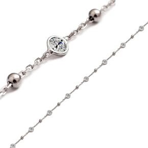Ankle Bracelets for Women 925 Sterling Silver - Anklets for Women Waterproof White Zircon Stones and Beads - Rhodium Plated - Adjustable Medium and Extra Long Plus Size 9-13 Inches