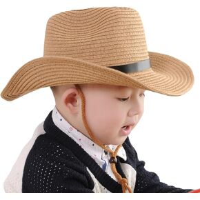 Kids Straw Cowboy Hat Wide Brim Sun Hat Shapeable Western Style Country Cowgirl Summer Panama Hat Sombrero UPF 50+ Beach Hat