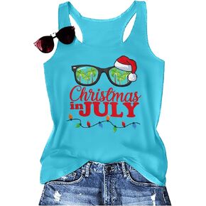 Christmas in July Tank Tops Women: Mele Kalikimaka Tee Summer Beach Party Funny Hawaii Vacation Hawaiian Sleeveless Vest
