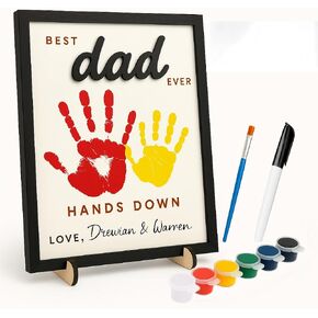 Dad Gifts for Fathers Day - Best Dad Ever Wooden Sign - Personalized DIY Birthday Gift from Daughter/Son/Kids - Best Dad Ever Hands Down for New Dad, Stepdad, Grandpa