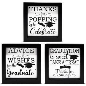 Set of 3 Graduation Quote Wood Box Sign Decor Wooden Block Plaque Rustic Home Desk Table Shelf Wall Decoration Grad Gift