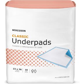 McKesson Classic Underpads, Incontinence Bed Pads 23" x 36" [120 Count], Light Absorbency, Disposable Chux Pads for Adults, Elderly, and Baby, Pee Pads
