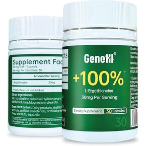 L-Ergothioneine Supplement, 30mg(EGT)/Serving, 6X Ergothioneine Mushroom Extract Supplements Longevity, Immune Support, Heart Health & Brain Supplement, Lab Tested, Made in USA, 60 Servings