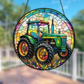 HOTIYOK Farm Tractor Stained Acrylic Window Hangings Panels Ornaments for Indoor Window Birthday Party Decorations Gifts for Mom Father Grandma