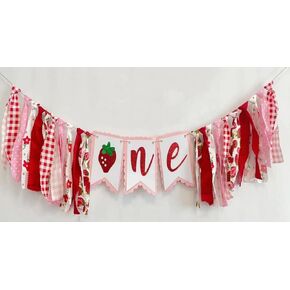 Berry Strawberry High Chair Banner - Sweet One Birthday Highchairbanner,Strawberry First Birthday Decorations,Berry 1st Photo Backdrop Decorations Photo Prop (Strawberry Banner)